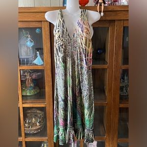 UNITY M SUMMER DRESS. Studded front MULTICOLORED. BEAUTIFUL LATTICE BACK